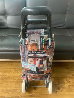 Rolling Shopping Cart with Heart Pattern Bag