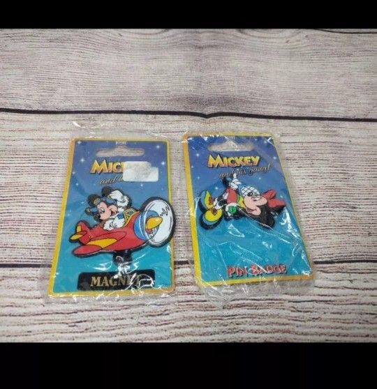 Vintage Disney Mickey And Minnie Magnet And Pin Collection