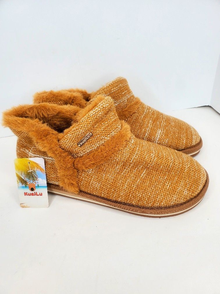 KuaiLu Womens Winter Slippers Memory Foam Boots Tan Beige White 39 EU 7-7.5 US