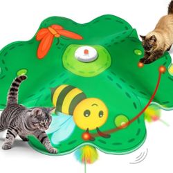 FEELNEEDY Rechargeable Cat Toys, 2 in 1 Hide and Seek Game Interactive Cat Toy, Movable LED Red Dot, Concealed Feathers, Durable Exercise Toys for Ind