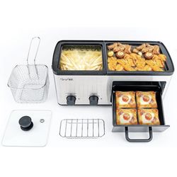 4 in 1 Hot Pot Electric with Grill and Frying Basket Independent Dual Temperature Control Korean BBQ