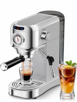 Espresso Machine 20 Bar, Compact Espresso Coffee Machine with Milk Frother, Stainless Steel Coffee Maker with 34oz Removable Water Tank, Cappuccino Ma