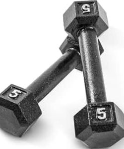Solid cast iron ( pair ) black powder coated  5 pound dumbells