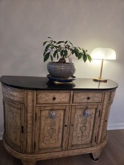 Vintage Hand-Painted Curved Buffet Console Cabinet