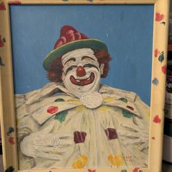 Vintage Self Portrait of A Clown Oil Painting 1959