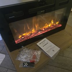 30" Electric Fireplace Wall Mounted and Recessed Ultra-Thin Wall Fireplace Heater
with Remote Control, Calenton,  Chimenea Electrica