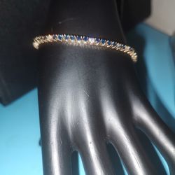 14k Diamond and blue Sapphire Tennis Bracelet 7" 10.16g