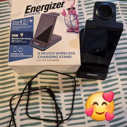 Energizer 3-in-1 15W Qi Certified Wireless Fast 15W Charger Charging Station Stand w RGB Light iPhone AirPods Watch Apple Google Samsung Android Pixel