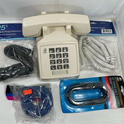 VTG AT&T 100 Beige Traditional Push Button Corded Landline Desk Phone Telephone