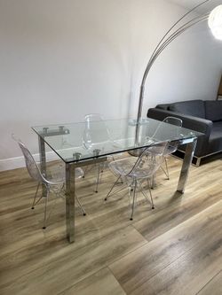 Rectangular Glass & Chrome Dining Table and 4 chairs