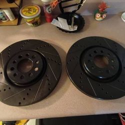 dynamic friction drilled & slotted black zinc front brake rotors new