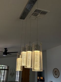 chrome/clear-cylinder pendant light