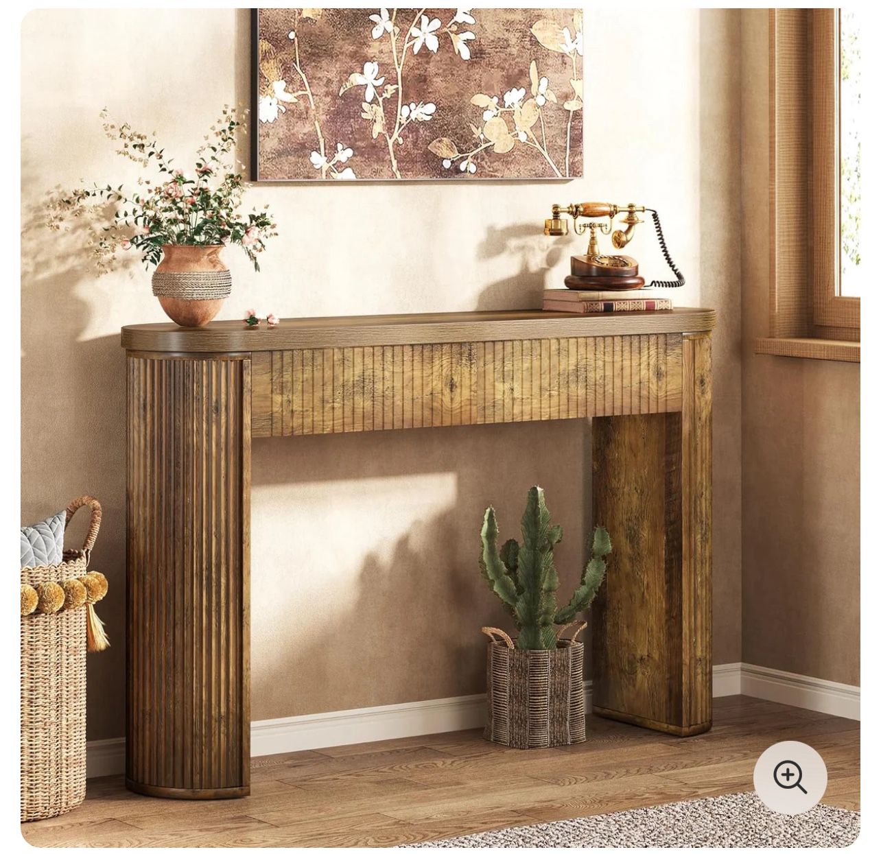Fluted Curved Sofa Table With Hidden Drawers
