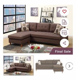 BRAND NEW Tufted Linen Revwrsible Sectional With Chaise (86" x 59" x 36"H