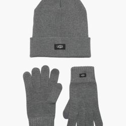 UGG Australia 2 Piece Hat & Tech Gloves Set Charcoal Gray One Size NWT