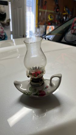 Miniature Porcelain Oil Lamp with Floral Design