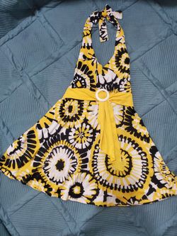 Disorderly Kids Y2K Yellow & Black Floral Halter Dress Size Girl's 12
