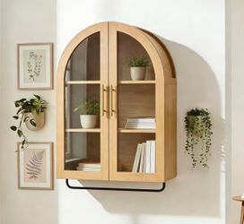 New-Seang Bathroom Arched Wall Cabinet,23.6" Modern Medicine Cabinet with Towel Bar and Adjustable Shelf,Over The Toilet Wall Storage Cabinet for Laun