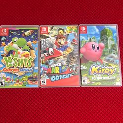 Nintendo Switch Games. Yoshis Crafted World, Super Mario Odyssey, Kirby And The Forgotten Land