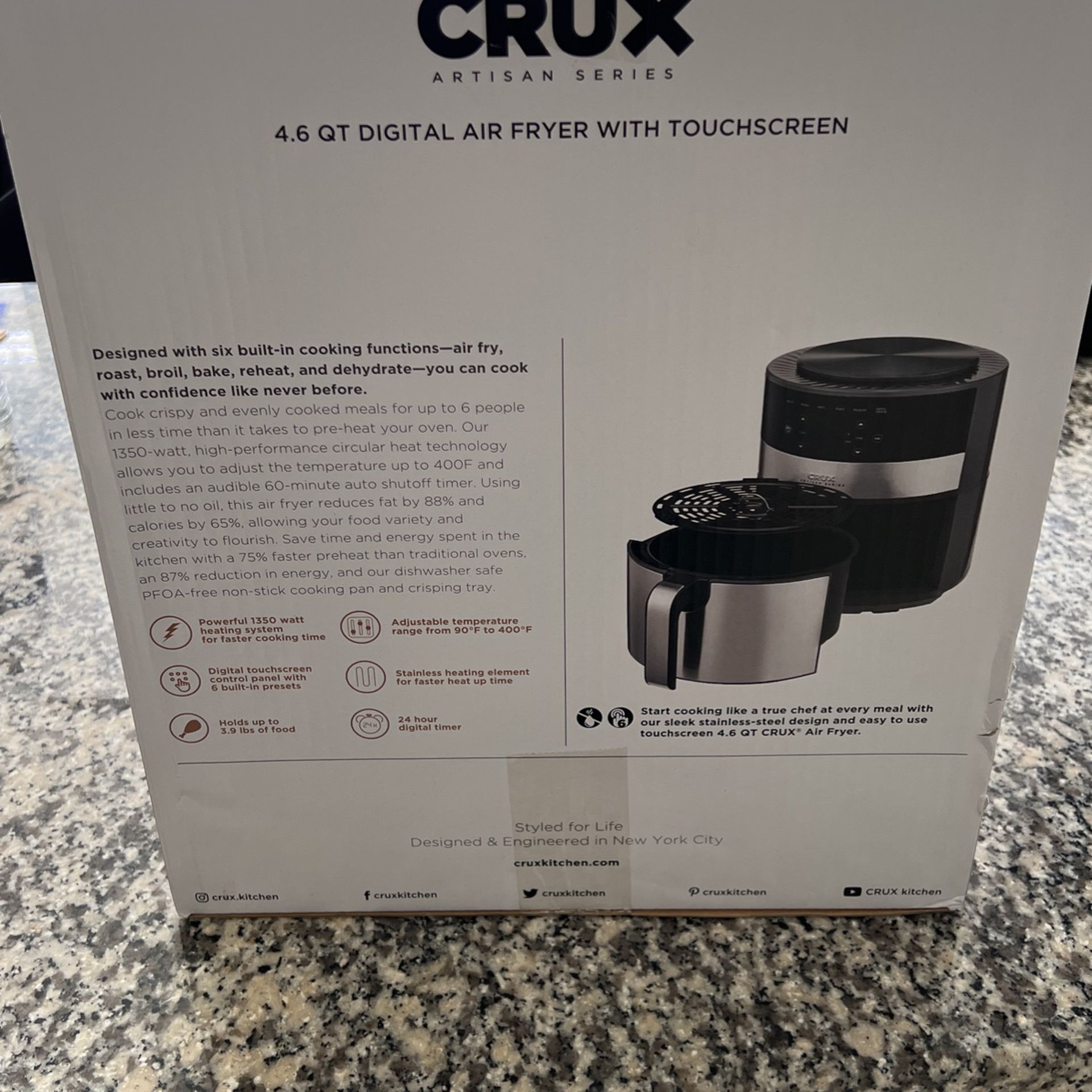 CRUX Artisan Series 4.6 qt. Air Fryer with Touchscreen in Grey 