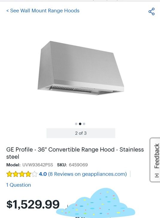 GE Profile - 36" Convertible Range Hood - Stainless steel