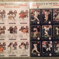 2 Fleer NY Daily News/NYPost-NY Yankees/Mets 9 Card Uncut Sheets x 2 -Derek Jeter - Mike Piazza VGC