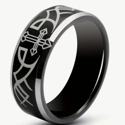Men's 8mm Tungsten Black Gothic Comfort-Fit Wedding Band  11