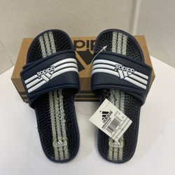 Vintage ADIDAS Adissage Slides Sandal Women 7 Men 6 Navy Blue White New in Box