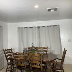 VTG Solid Wood Dining Table With 2 Extensions & 6 Chairs 