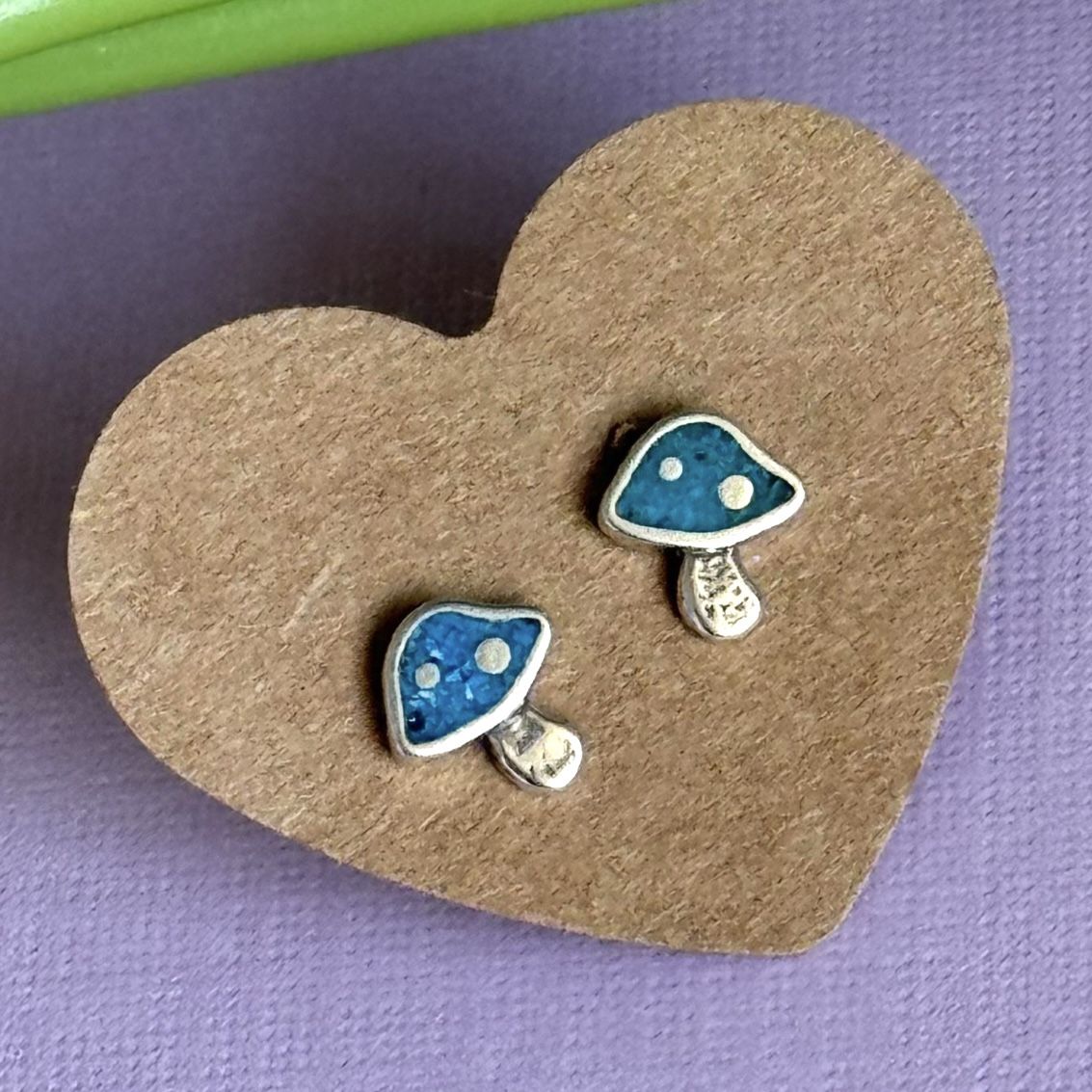 Mushrooms Sterling Silver Studs Crushed inlay with Turquoise