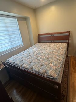 Queen Wood Bed Frame with Mattress and Box Spring