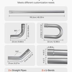 46#Exhaust Pipe, 8 Pcs 2.25 Inch Mild Steel DIY Custom Exhaust Tubing Straight & U-Bend Kit with 90 & 135 Degree Pipes, Galvanized Surface Finish, Uni