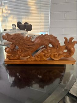 hand-carved Asian wood dragon