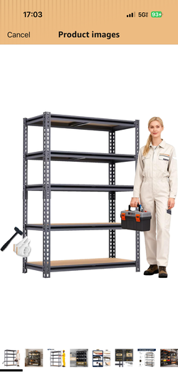Garage Shelving, 2400 LBS Metal Storage Shelves, 12" x 28'' x 60'' Heavy Duty Shelf, Adjustable Shelving Rack, Standing Shelf Units, Shelves for Garag