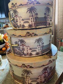 3 Group Tropical  Hat/storage Boxes Sturdy 