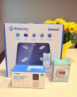 Take all: Smart bluetooth scale, Digital tape mesure and OTC TENS  & EMS Unit massager.