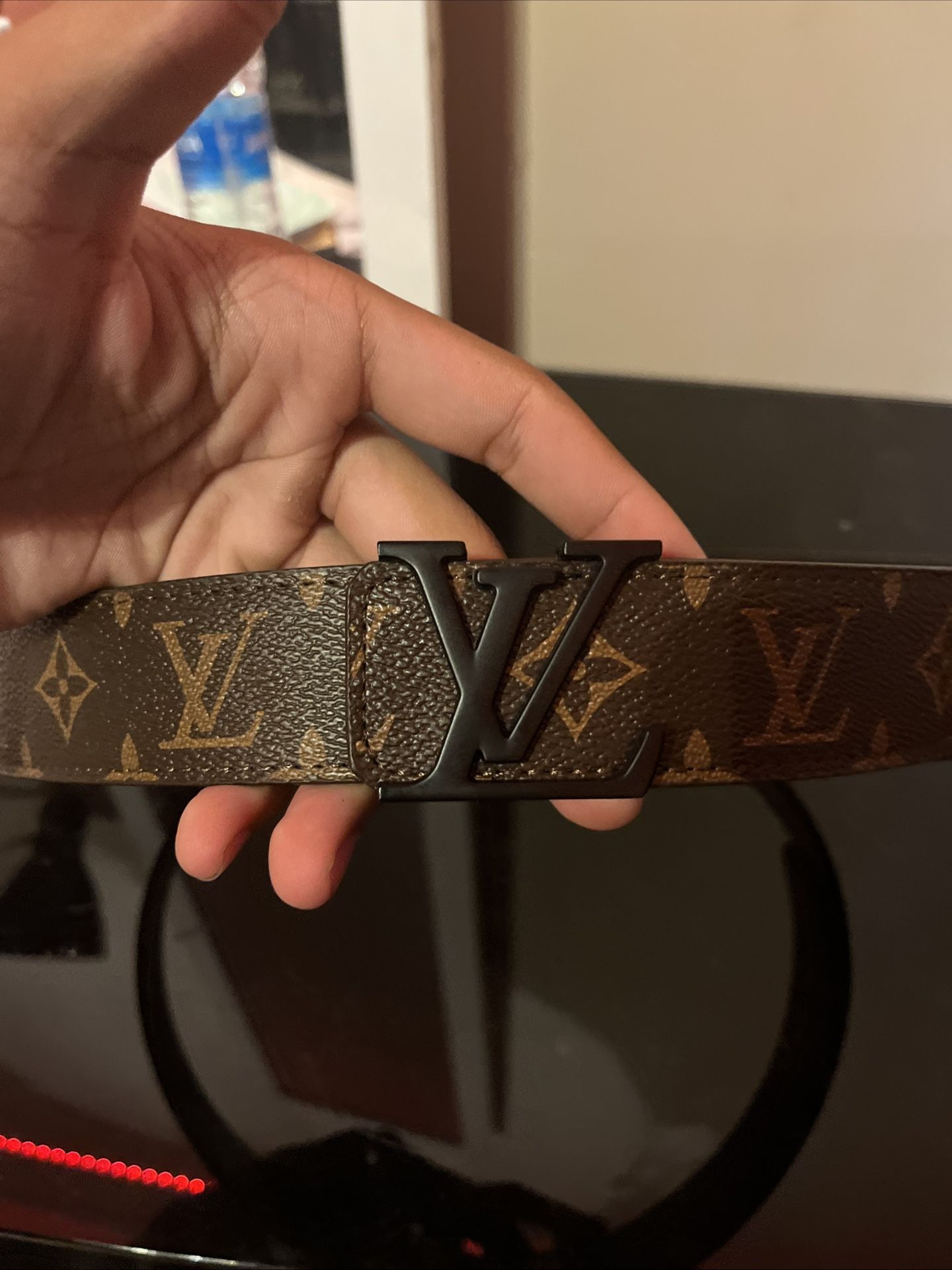 Louis Vuitton Brown Belt lv intials with Gold Buckle Size 34