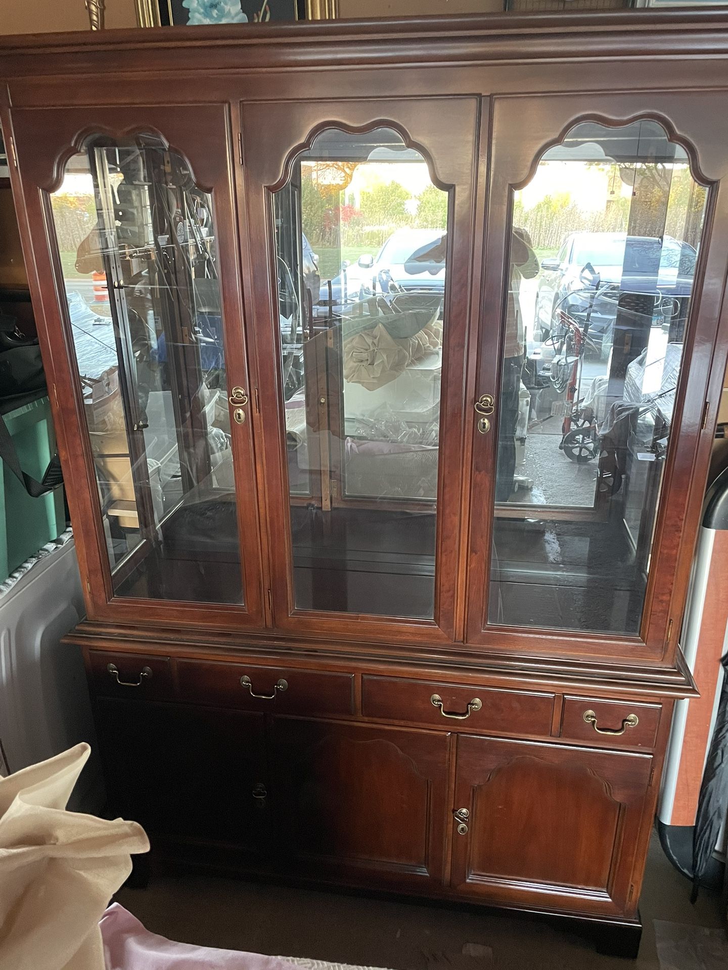 Beautiful Cherry Hutch Lighted Display Cabinet