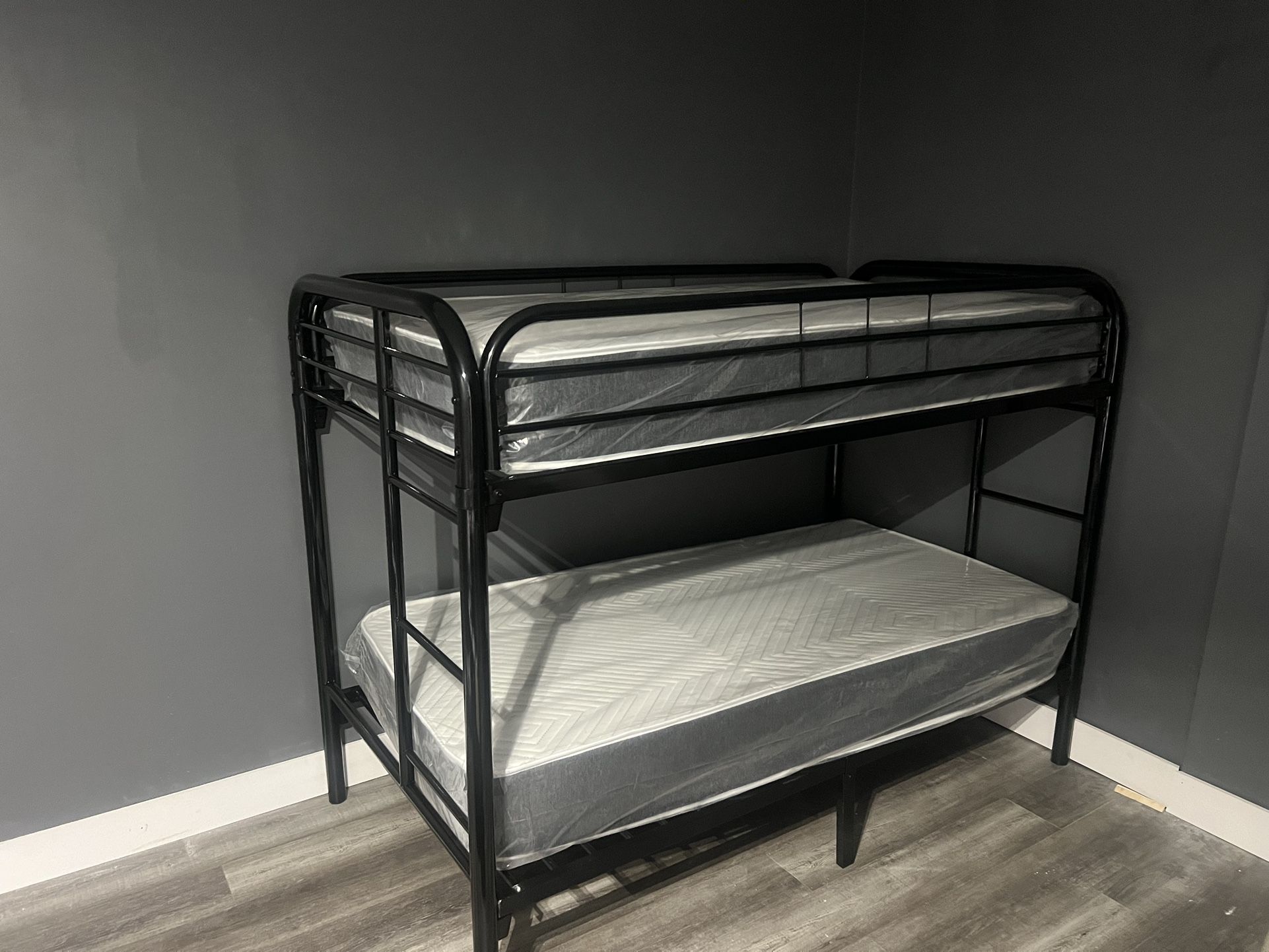 Twin over Twin bunk beds frame and free delivery in box with the mattress and 