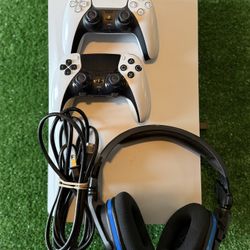 PlayStation 5 Disc With 2 Controllers 1 Is A Regular the other is a Pro Controller And Headset And Games Loaded On the system as well  USED But Works 