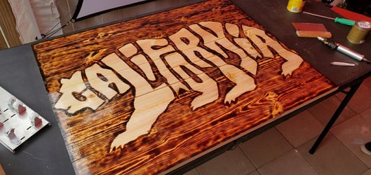California Bear Wood Burned