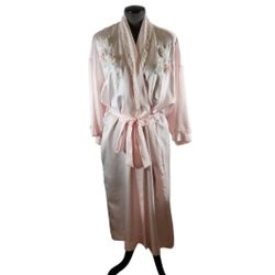 Vintage Sara Beth Medium Satin Pocketed Lace Embroidered Raised Floral Rose Robe