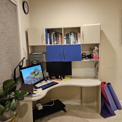 Beautiful Study Table with Cabinets + Matching Bookshelf – Great Condition $50