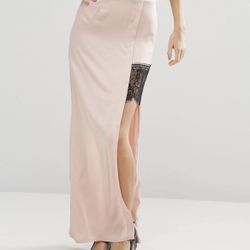 Satin Lace Split Maxi Skirt