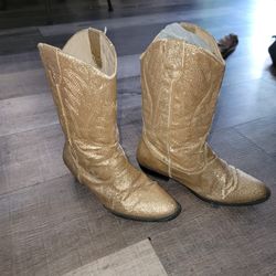 Girls Gold Cowboy Boots Size 3