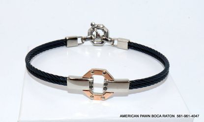 This is authentic BARAKA Men's BR361151RODN200008 Rose Gold Black White Diamonds Bracelet Product 