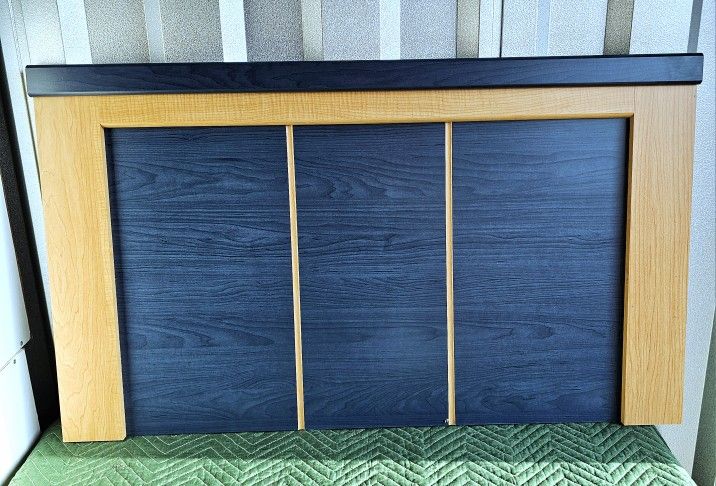 New Twin Size Boys Panel Headboard In Maple & Blue Trim Colors. Made In USA 