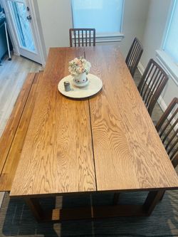 Solid Wood Dining Table Set with 4 Chairs + Bench – 7ft Long