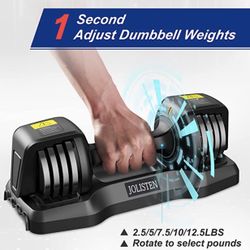 JOLISTEN ADJUSTABLE WEIGHT DUMBBELL SET FITNESS QUICK ADJUST WEIGHT 2.5/5/7.5/10/12.5/15/20/25 LBS