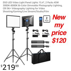 New  D50 LED Video Light Panel Lights 15.4", 2 Packs 45W 3000K-8000K Bi-Color Dimmable Photography Lighting, CRI 96+ Videography Lighting for Video Sh
